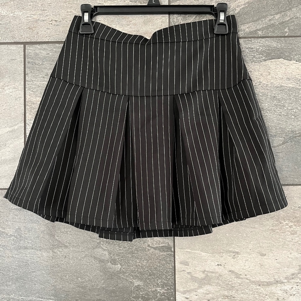 Pleated Pinstripe Skirt